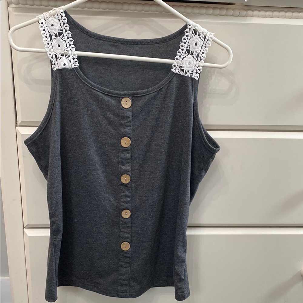 NWOT Women's Gray Sleeveless Top with Lace Straps. Size S.     SHEIN